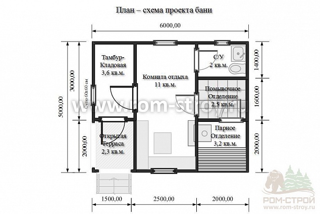 План-схема проекта бани 5х6 м