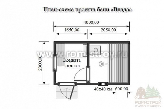 План-схема бани 4 метра