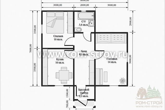 План-схема дома 7х8м