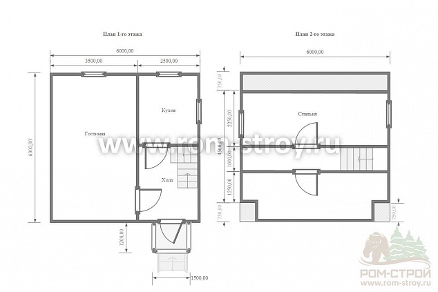 План-схема дома 6х6 м